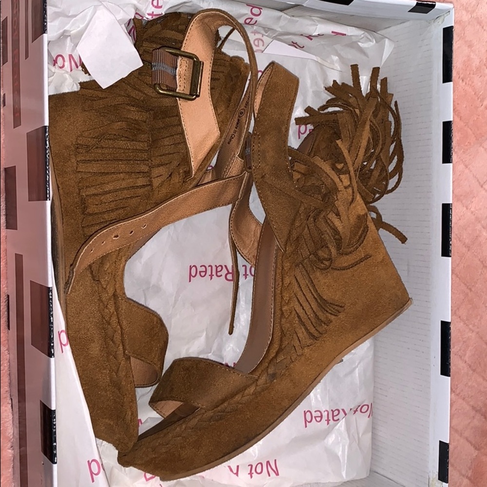 Tan Fringe Wedges